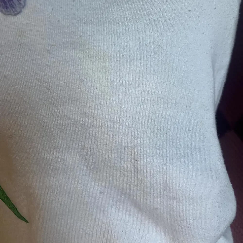 vintage 90s iris flower white collared sweatshirt - Picture 5 of 8